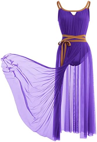 שמלת ריקוד לירית אחת של Afavom נשים עם חגורה עם תחפושת ריקוד עכשווית רשת ארוכה זורמת חצאית טול שיפון מפוצלת