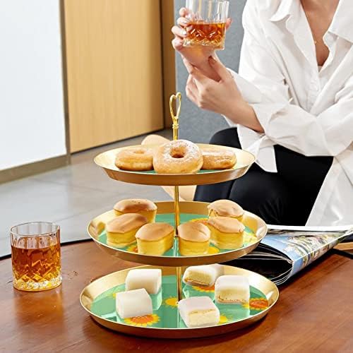 עמדת עוגות סט 3 דוכני קאפקייקס שכבה פלטת מאפה לשימוש חוזר לקישוטים למסיבות תה יום הולדת, חמניות שמש ירוקה