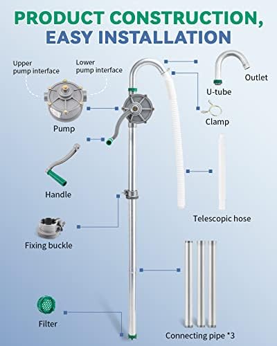 5-55 גלון אלומיניום תוף משאבת, 13 ס מ רוטרי יד שמן העברת משאבת, 56 אינץ עבור דלק חבית, שאינו מאכל, דיזל, נפט, אור שמן, כבד שמן, 32 מ מ/1.26 לשקע