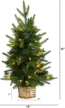 2ft. עץ חג המולד מלאכותי עם 35 נורות LED ברורות בסל דקורטיבי