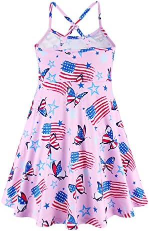 בנות קיץ קאמי שמלת חד קרן ספגטי רצועת שמלות פטריוטית 4 ביולי אמריקאי דגל שמלות