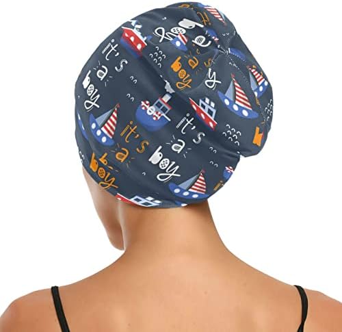 רכבי שינה רכבי שינה ספינות יאכטות סירות סאטן כובע מרופד כותנה כותנה כפית גולגולת כובע כובע שיער לילה לנשים כחול