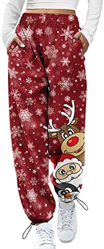 מכנסי טרנינג לחג המולד מכנסי טרנינג נוחים מותניים אלסטיים מושכים מכנסי טרנינג איש שלג איש חדר כושר נוח מכנסי טרקלין רחבים