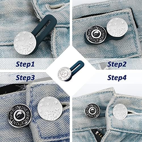 MODIXUN 15 סגנונות מכנסיים מתכווננים כפתור מאריך לגברים נשים, כפתור מאריך המותניים של ג'ינס, ללא תפירה של מכנסי מתכת כפתור מכנסיים כפתור לחצן לצווארון ג'ינס, 2 חורים