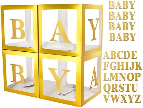 קופסאות תינוקות של Joyypop עם 42 יחידות אותיות למקלחת לתינוקות, קופסאות בלון שקופות בלוקים לחשיפה מגדרית, מקלחת כלות, קישוטים למסיבות יום הולדת (ורוד
