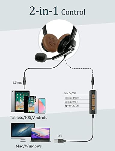 אוזניות עם מיקרופון, נוחות במיוחד אוזניות קוויות מעל האוזן עם מיקרופון מבטל רעשים, אוזניות מחשב עם שליטה מקוונת למחשב נייד משרד ביתי בכיתה מקוונת סקייפ זום