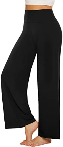 מכנסי יוגה נשים, רגל רחבה שחור שחור מותניים מותניים טרקלין מכנסיים מזדמנים