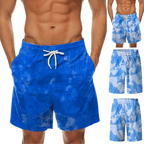 גברים של חוף בגד ים שמיים מודפס שרוך מהיר יבש מכנסיים גלישה שחייה קצר מכנסיים עם כיסים