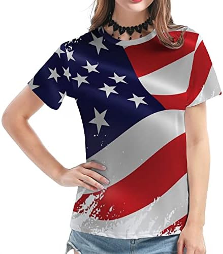 נשים דחיסת חולצות נשים מקרית אמריקה דגל הדפסת צוואר קצר שרוול חולצה חולצות טיז חולצה שרוול