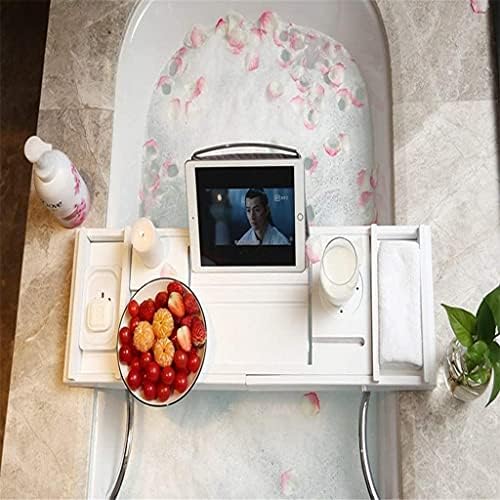 Yfqhdd בית הניתן להרחבה במבוק אמבטיה מגש Mobilephone מדף מחשב NONSLIP SPA אמבטיה מארגן קאדי מדף אחסון אמבטיה