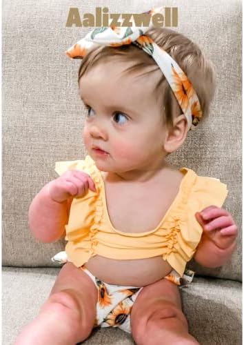 Aalizzwell תינוקת תינוקת ביקיני בגד ים עם סרט בגימור
