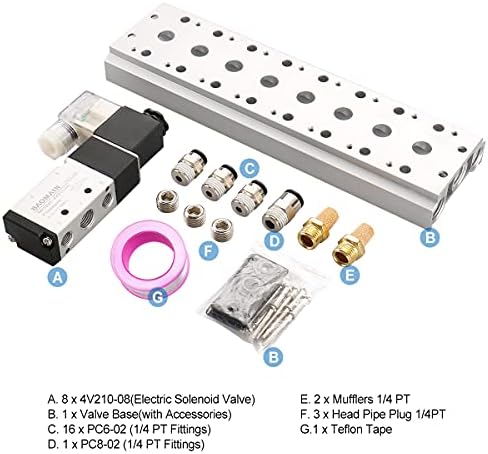 שסתום סולנואיד פנאומטי 8 חלל 4 וולט 210-08 זרם חילופין 110 וולט 1/4 2 מיקום 5 כיווני סעפת עם סט אביזרי רעש בסיס מהיר
