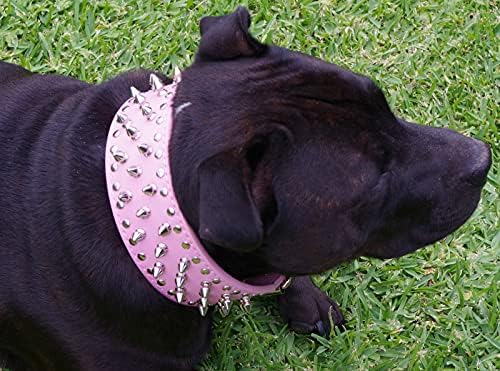 מסמרות משובצות צווארון כלבים עור PU מתכווננת מתכווננת לכלבים גדולים בינוניים צווארונים כבדים ורוד חם