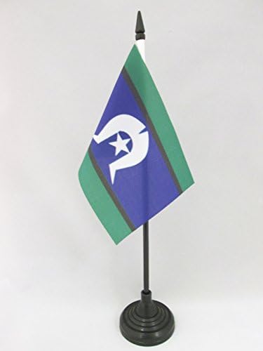 דגל AZ דגל טורס איי מיצר דגל שולחן 4 '' x 6 '' - אוסטרליה - דגל שולחן שולחן תושבי טורס מיצר 15 x 10 סמ - מקל פלסטיק שחור ובסיס
