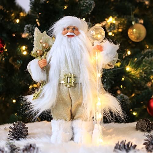 קוסטילין חג המולד סנטה קלאוס קישוט פסלון עם קישוט LED אור בגודל בינוני, פסטיבל שולחן צעצוע של בובת מתנה מהנה פסטיבל עיצוב שולחן