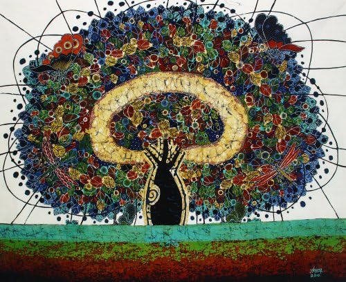 ציור אמנות בטיק מקורי על בד כותנה, עץ החיים ' מאת אגונג