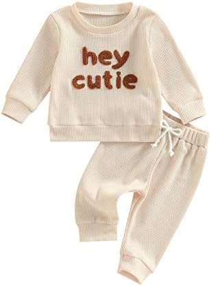 ילדים פעוט תינוקת תינוקות סתיו בגדי חורף וופל סרוג סווטשירט סווטשירט סווטשירט סווטשיר ומכנסיים 2 יחידות תלבושות