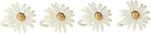 מנור לוקס חיננית אביב אביב טבעות מפיות מתכת צבועות, סט של 4, לבן
