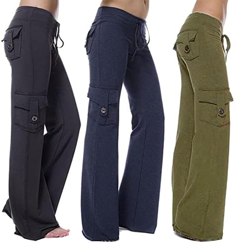 מכנסי חורף סתיו לנשים 2023 אימון חותלות נמתחות על כפתור המותניים כיס יוגה מכנסיים רופפים