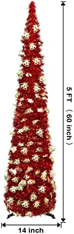עץ חג מולד 5ft עם 50 אורות צבעוניים, מלאכותי מתקפל קופץ עץ חג המולד עץ חג המולד טינסל עפרון חג המולד עץ חג מולד לחג מפלגת אח מקורה קישוטי חג המולד חיצוניים
