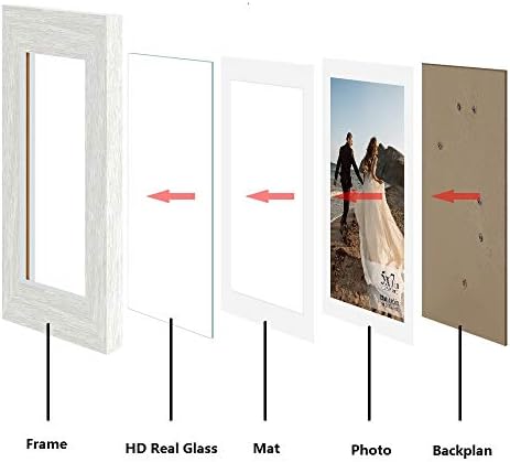 מסגרות תמונה של DDAOTY 5x7 עם מחצלת וזכוכית בהגדרה גבוהה, מסגרת תמונה של דפוס עץ לבן להרכבת קיר או תצוגת שולחן, 6 חבילה