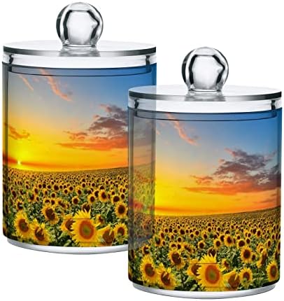 Innewgogo Sunset Sunflower 2 חבילה כותנה כותנה מחזיק כדורי מארגן מארגן מיכלי זכוכית מפלסטיק עם מכסים מחזיק ספוגית כותנה מתקן מיכל אמבטיה ברור לארגון איפור יהירות