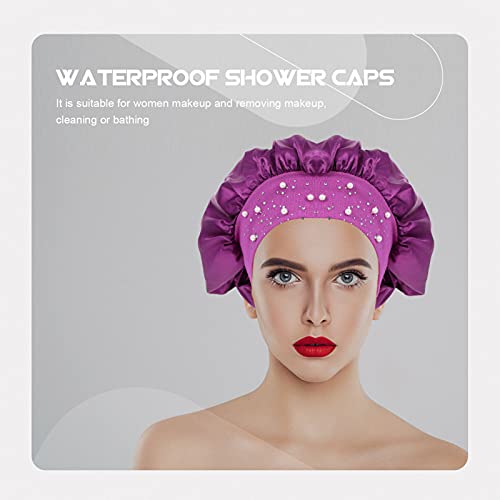 נשים מכסה מקלחת קריסטל סגול: 2 יחידות פוליאסטר אטום למים כובעי שינה כובעי אמבטיה כובעי ישיבה לסלון למלון היתי