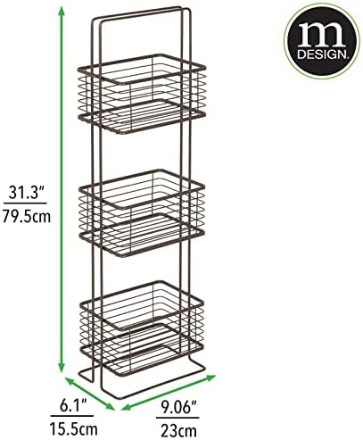 MDESIGN חוט מתכת דק 3 יחידת מדפי אמבטיה עומדת חופשית, מתלה מגדל מארגן אחסון קטן עם 3 פחי סל - מחזיק רקמות, סבון ידיים, מוצרי טיפוח - ברונזה