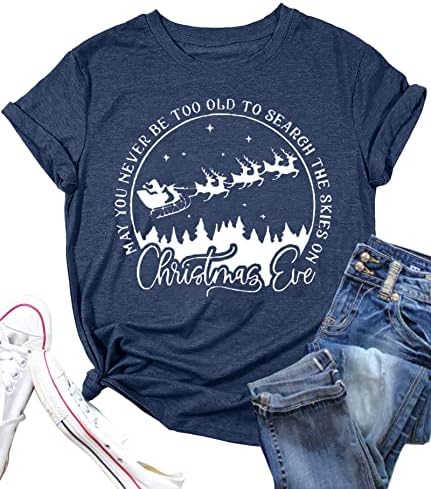 חולצות להדפיס איילים לחג המולד לנשים ערב חג המולד חולצות חמודות חמודות חולצות גרפיות מצחיקות חולצה מזדמנת
