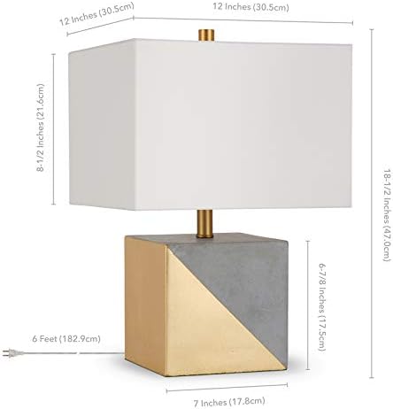 HENN & HART 18.5 מנורת שולחן בטון טבילה זהב גבוהה עם צל בד בזהב ובטון/לבן, מנורה, מנורת שולחנות לבית או למשרד
