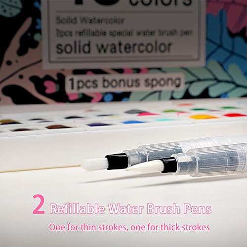 48 צבעי צבעי מים סט, אספקת אמנות נייד צבע בצבעי מים ערכת-2 למילוי חוזר מיוחד מים מברשת עטים, ספוג וצבעים צבעי מים