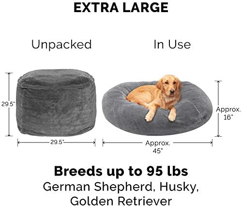 מיטת כלב קטיפה פו פרווה פוף-סגנון כדור קן עם נשלף רחיץ כיסוי - אפור ערפל, ג' מבו