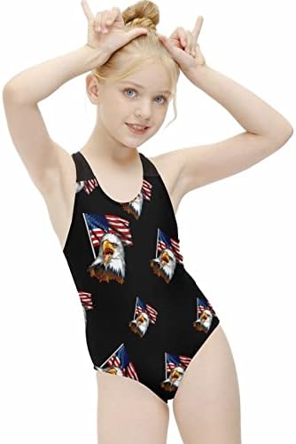 בציר אמריקאי דגל קירח נשר חמוד ילדה של חתיכה אחת בגד ים מהיר יבש ספורט בגד ים חוף בגדי ים