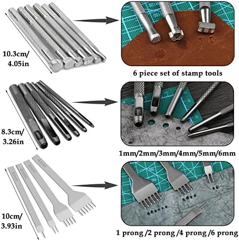 כלי מלאכה עור, 333 חתיכות כלי עבודה עור וציוד עם שקית אחסון חיתוך חיתוך מחצלת פונץ