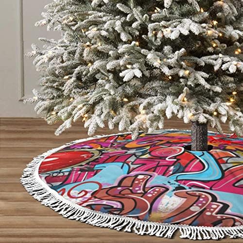 חצאית עץ חג המולד של גרפיטי קיר עירוני עץ חג המולד אדום קישוט עץ חג המולד לשנה החדשה תפאורה למסיבת חג חגיגית 36