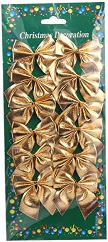 ABAODAM 12 יחידות קשתות זהב קישוט עץ חג המולד סרט קשת קשת קישוטי XMAX לזרי חג המולד קישוט לשנה החדשה