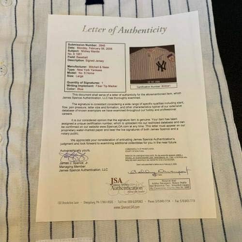 מיקי מנטל יפה מס '6 חתום חתום בכתובת ניו יורק ינקי גופיה טירון JSA COA - גופיות MLB עם חתימה
