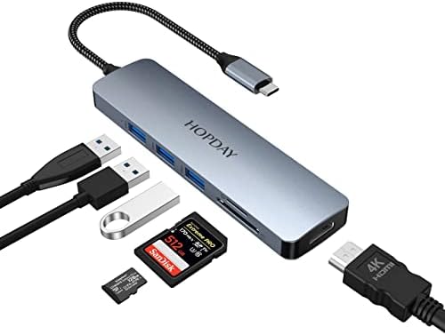 Hopday USB C Hub, 6 ב 1 מתאם USB C תצוגה כפולה 1 עבור MacBook Pro/Air, USB 3.0 5GBP