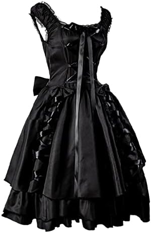 ליל כל הקדושים תלבושות סקסיות לנשים וינטג 'רזה גותית קלאסית שחורה שכבה שחורה למעלה גותית לוליטה שמלת קוספליי