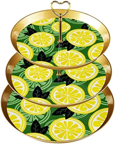 Dragonbtu 3 דוכן קאפקייקס שכבה עם מוט זהב מוט פלסטיק מגד מגדל מגדל לימון לימון ירוק פירות פירות ממתקים לחתונה יום הולדת למסיבת תה חג המולד