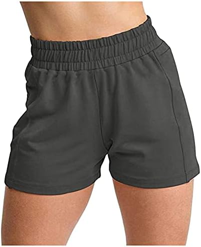 מכנסיים קצרים של Beuu לנשים קיץ מזדמן פשתן כותנה אלסטית מכנסי מותניים גבוהים רופפים מכנסיים קצרים עם כיסים עם כיסים