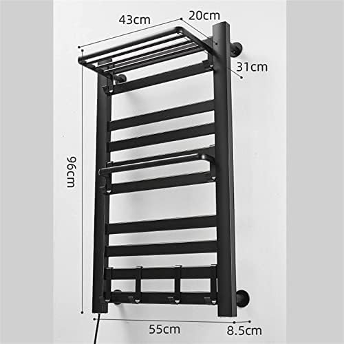מתלה מגבת קויט בגדים חכמים מתלה ייבוש מסגרת אלומיניום שטח שטח חוסך אנרגיה תקע חשמלי יעיל במגבת מחוממת למגבות לחדר אמבטיה קל התקנה/שחור/96 * 55 סמ
