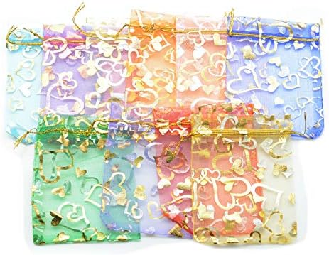 Yyaaloa 100 pcs mini sede hear תיקי אורגנזה מעורבים, תיקי יופי מתנה משוררת שיקית, תיקי חתונה תיקי מתנה תכשיטים ממתקים
