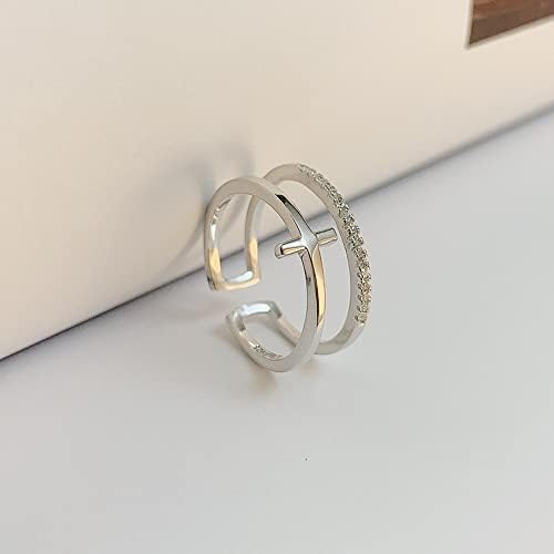מיאנייל נוצרי ריינסטון כפול צלב טבעת יצירתי חתונה מחויבות טבעת לאישה