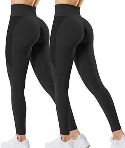 חותלות של אימון VVX לנשים - 2 חלקים חלקים של מותניים גבוהים בקרת בטן ברמת חותלות יוגה מכנסיים