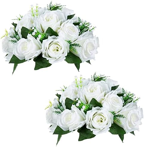 מחשבים נופיים של 2 זר כדורי פרחים מזויפים, 15 ראשים ורדים מפלסטיק עם בסיס, מתאים למתלה הפרחים של מרכז החתונה של החנות שלנו למסיבות ליום האהבה עיצוב הבית