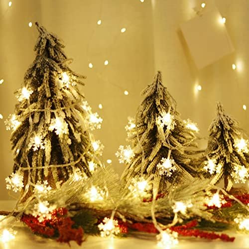 אורות חג מולד, אורות מיתרים של פתית שלג, פיות אורות 19.6ft, 40 מלא, המופעלים על סוללה, הניתנים להרחבה עבור חיצוני מקורה, מסיבת חתונה לחג, עץ חג המולד, שנה חדשה, קישוטים לגינה