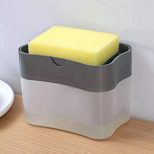 Wagoodter, מתקן סבון ומחזיק ספוג 2 IN1 לכיור מטבח שטיפת סבון מתקן 13 אונקיות, אפור, 5.5 x 3.6 x 4 אינץ '