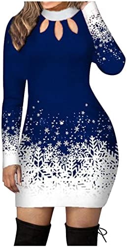שמלות בלוק צבע לחג המולד לנשים פלוס פתית שלג בגודל שמלה עליונה מודפסת חולצה שרוול ארוך 2022 שמלת מיני טוניקה