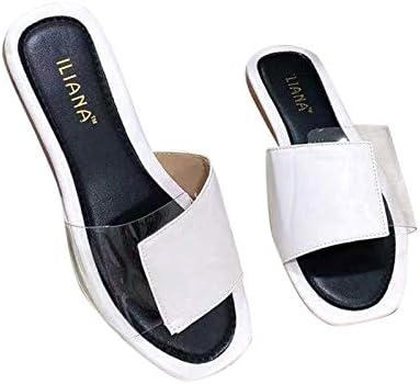 IQKA נשים נעלי בית קיץ שקופות חגורה שקופה נעליים שטוחות נעליים בוהן פתוחות להחליק על שקופיות סנדלים דירות נוחות מזדמנים